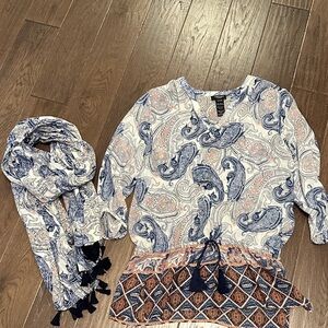 Paisley Print Women's Top with matching scarf